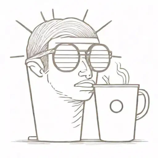 pair of sunglasses, sun, coffe mug tattoo design idea