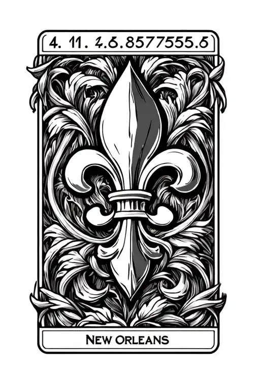 "41.865755 N 35.765665 W" flur de lis tarot card featuring new orleans tattoo design idea
