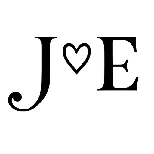 letters J "heart" E with slanted font tattoo design idea