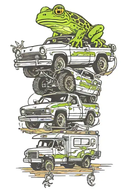 frog tow truck towing a rv  tattoo design idea