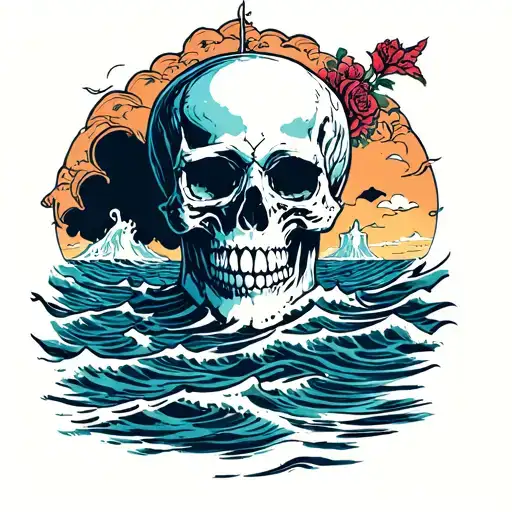 skull Posiden guarding the Ocean tattoo design idea