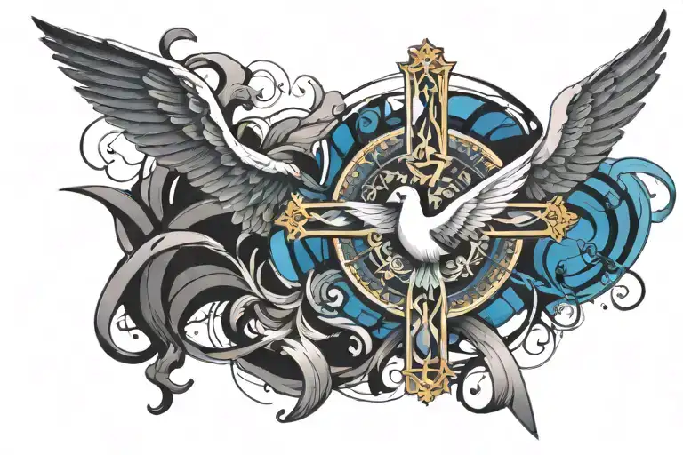 Catholic cross with dove tattoo design idea