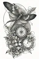 Dragonfly, hummingbird, waterfall, Leo constellation, waves, Fibonacci, bow and arrow, lunar cycles, tattoo design idea