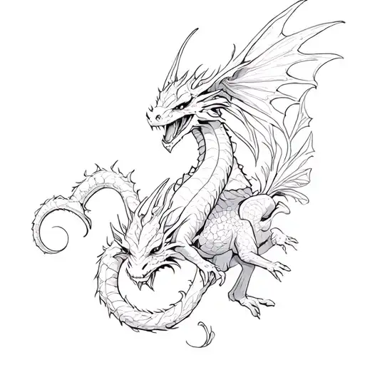 fantasy thigh tattoo featuring dragons,fairies,goblins,trolls, and little bit gothic tattoo design idea