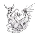 fantasy thigh tattoo featuring dragons,fairies,goblins,trolls, and little bit gothic tattoo design idea