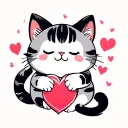 featuring a cute, chubby cat with closed eyes and a happy expression, sitting and hugging a large heart shape tattoo design idea