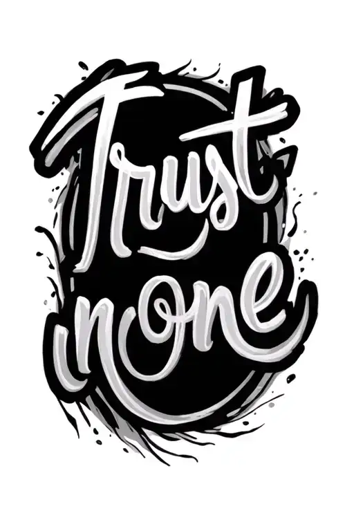 I would like the writing "Trust no one" in cursive, just the writing, without any drawings around it. tattoo design idea