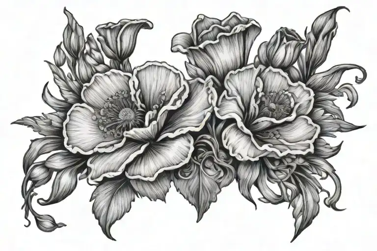 poppies and gladioli flowers intertwined tattoo design idea
