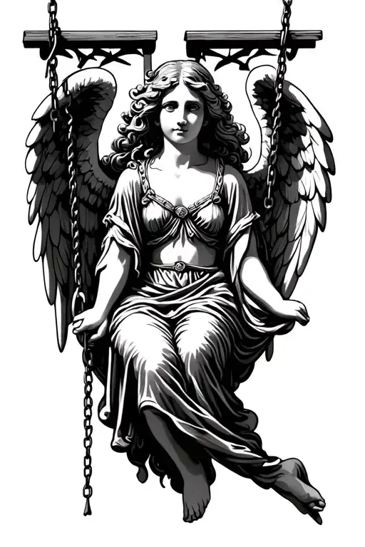 beautiful angel with clothes who is on a swing hanging complexed tattoo tattoo design idea