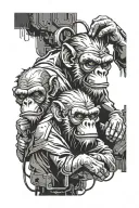 Cyberpunk three wise monkeys representing the personalities tattoo design idea
