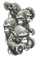 Cyberpunk three wise monkeys representing the personalities tattoo design idea
