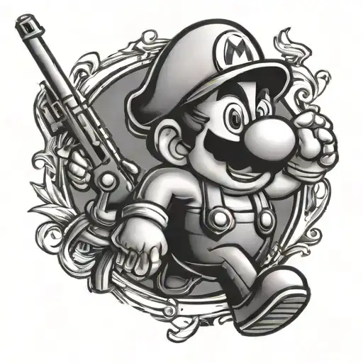 Mario with 47 rifle tattoo design idea