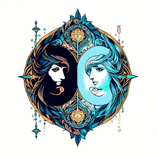 gemini and aquarius sign intertwined tattoo design idea