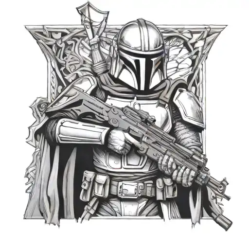 mandalorian with an ak47 tattoo design idea