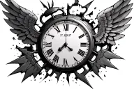 Broken clock, wings ripping clock apart either side. My kids date of birth running through the clock 15/1/2017 tattoo design idea