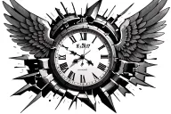 Broken clock, wings ripping clock apart either side. My kids date of birth running through the clock 15/1/2017 tattoo design idea