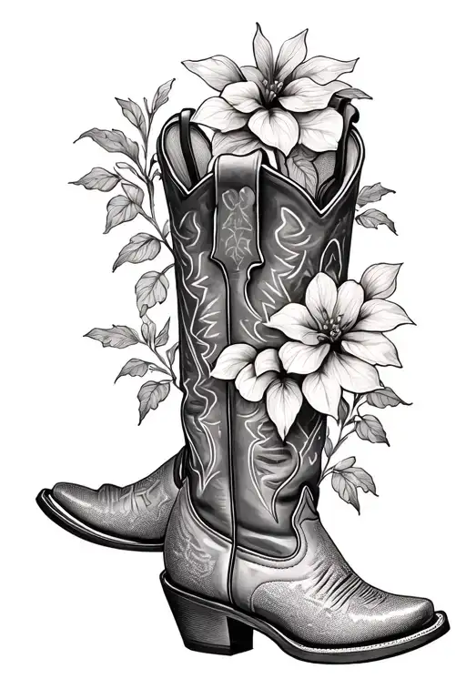 plants and cowboy boots tattoo design idea