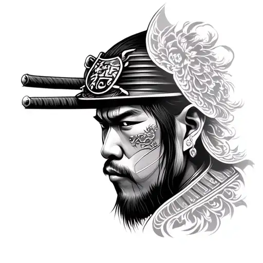 tatto of samurai art on right side and half face made tattoo design idea