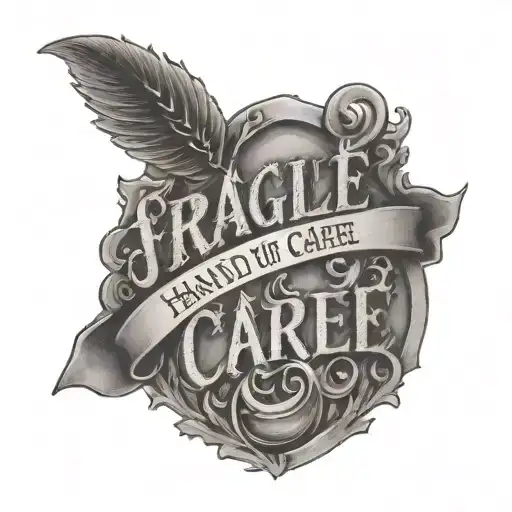 fragile, handle with care written tattoo design idea