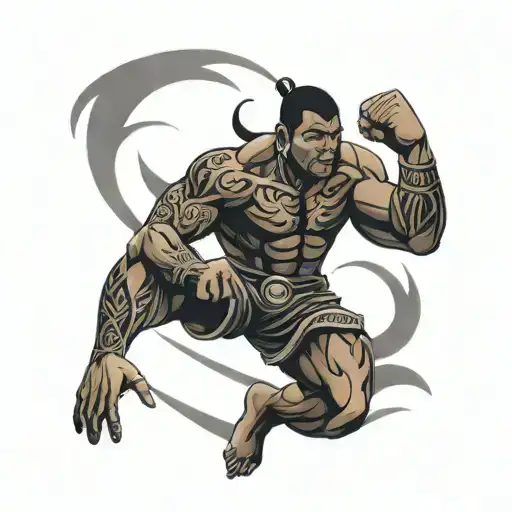 Combination of Muay Thai and Maori symbols to showcase warrior spirit tattoo design idea