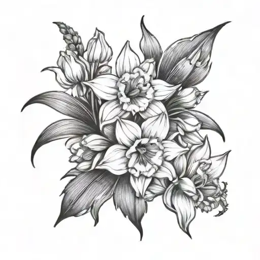 fine line daffodil and gladiolis flowers tattoo design idea