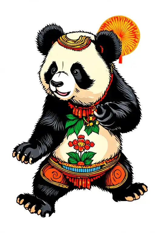 Panda bear walking tattoo design idea