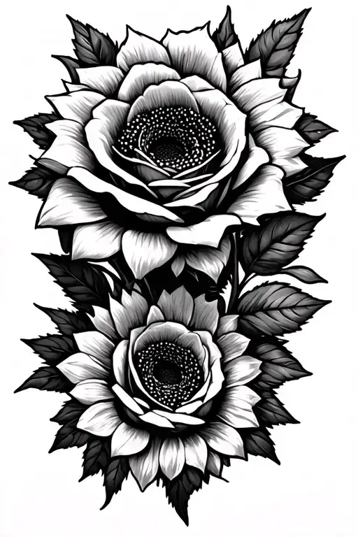 roses sunflowers tattoo design idea