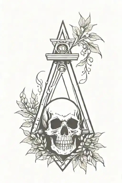 coffin skull fire tears acacia leaves masonic square and compass  tattoo design idea