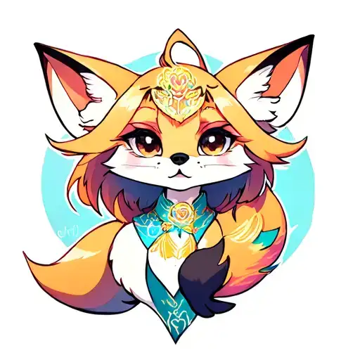 colored Virgo fox playing tattoo design idea