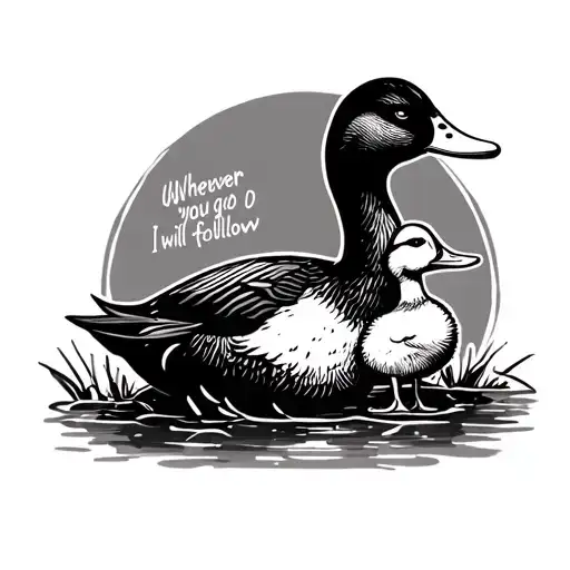 "Wherever you go I will follow" cute mama duck and baby duck tattoo design idea
