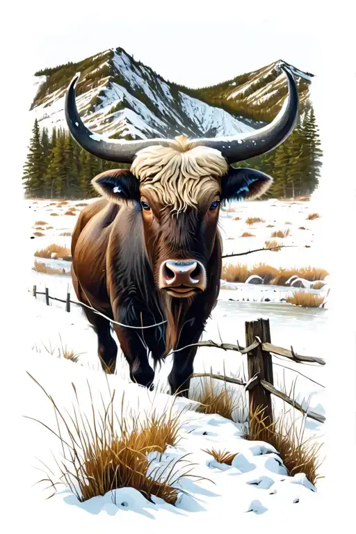 Mountain Buffalo River Grass Fence Winter tattoo design idea