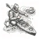 An engineer working on a mechanical kayak design with a steaming cup of tea beside them tattoo design idea