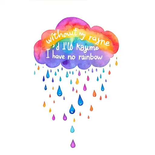 rain cloud filled in rainbow water color rain drops "without my rayne I'd have no rainbow " tattoo design idea