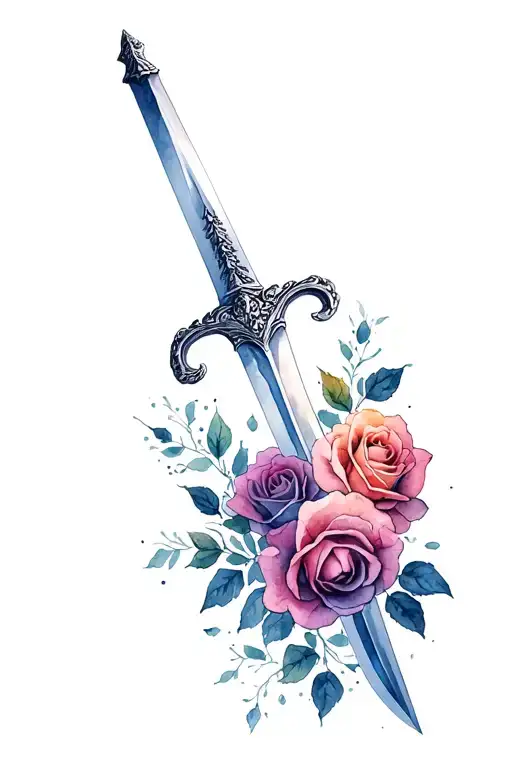 Sword With Roses tattoo design idea