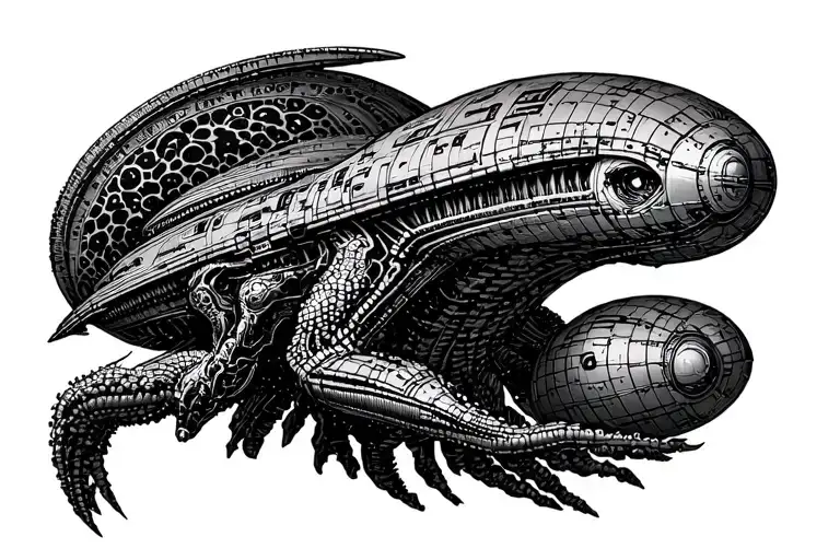 Alien Romulus from a spaceship tattoo design idea