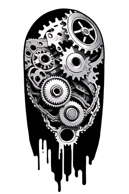 gears,pumps, sprocket,chains underneath skin opening tattoo design idea