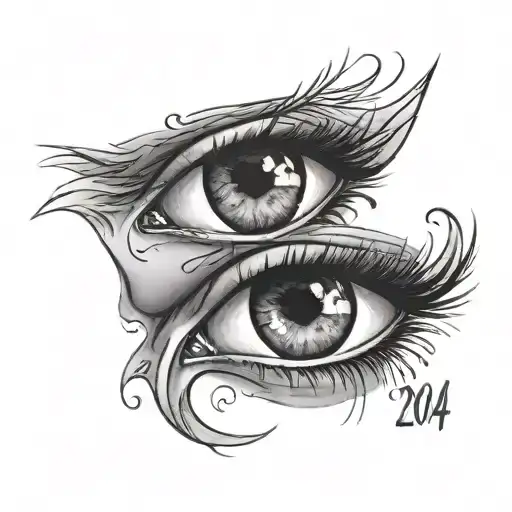 Eyes and 2004 written across tattoo design idea