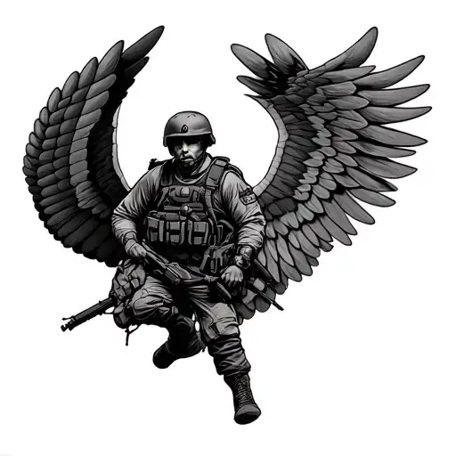 special forces polish soldier with parachute and eagle wings tattoo design idea