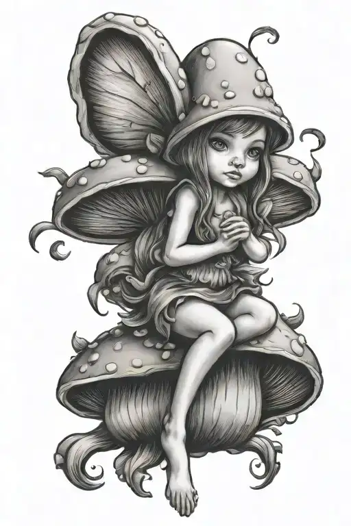 chubby mushroom fairy tattoo design idea