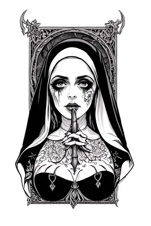 goth nun breast showing  tattoo design idea
