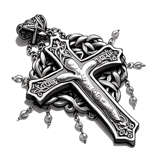 Rosary necklace with cross intertwined tattoo design idea