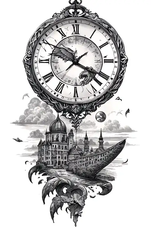 time and kingdom and travel tattoo design idea