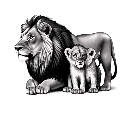 lion,lioness, 2 cubs tattoo design idea