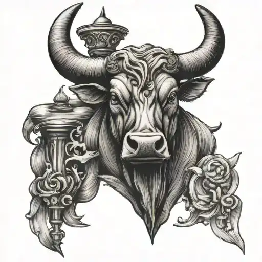 candlestick and bull tattoo design idea