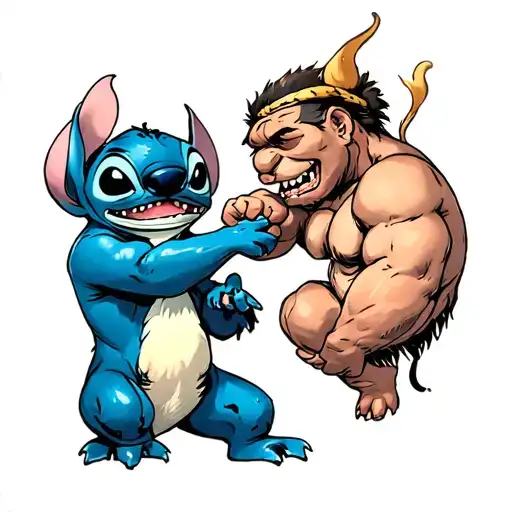 Stich and Leroy fighting each other tattoo design idea