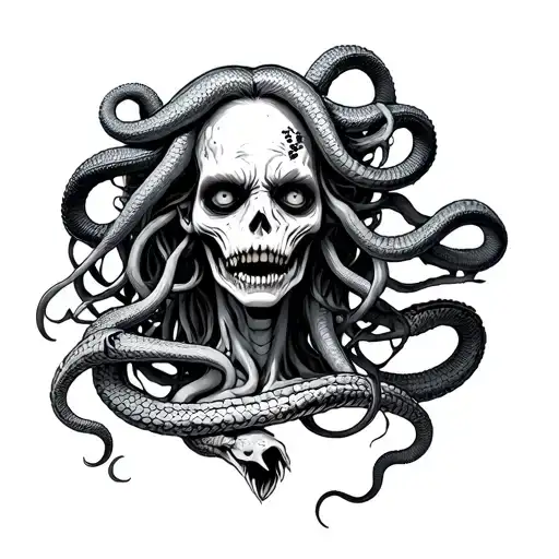 zombie medusa with half zombie snakes tattoo design idea
