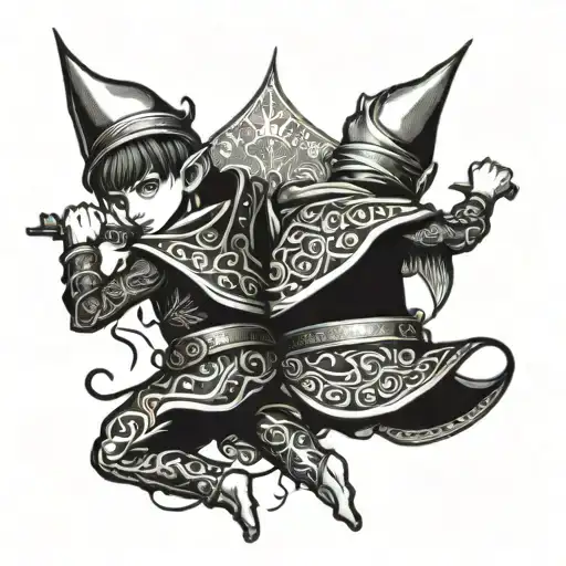 elfs child back to back tattoo design idea