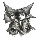 elfs child back to back tattoo design idea