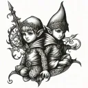 elfs child back to back tattoo design idea