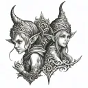 elfs child back to back tattoo design idea